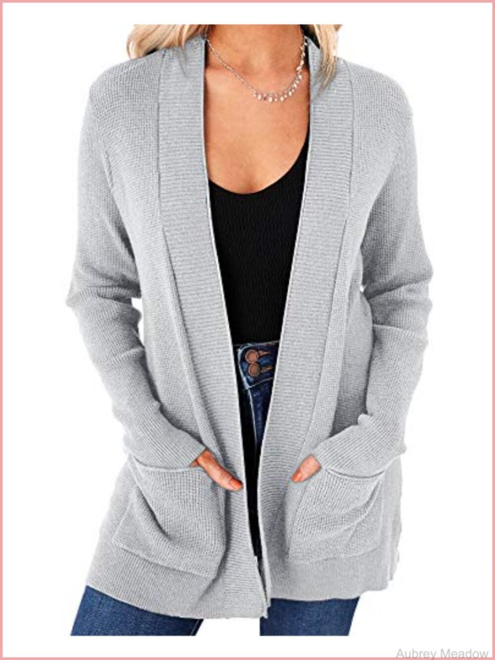 Open Front Cardigan Long Sleeve Knit Sweater with Pockets
